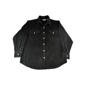 Vintage Bill Blass Jeans Black Corduroy Long Sleeve Metal Button Shirt Sz Large